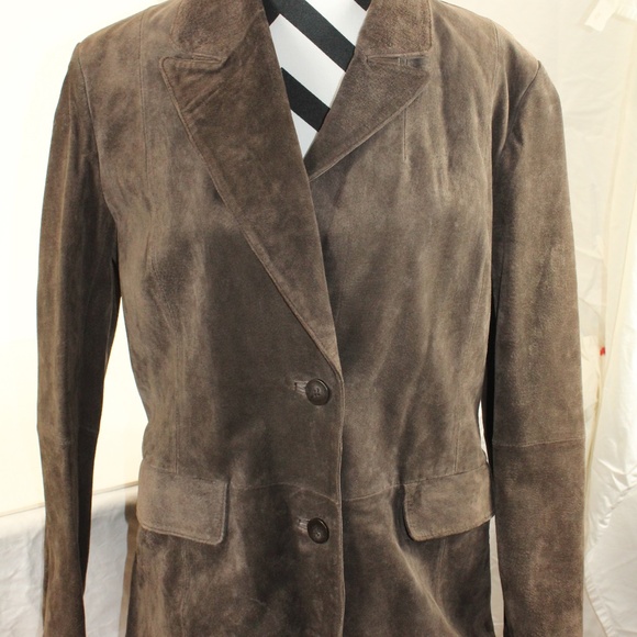 Women's Massini Genuine BRWN Leather Blazer SZ L - Picture 1 of 4
